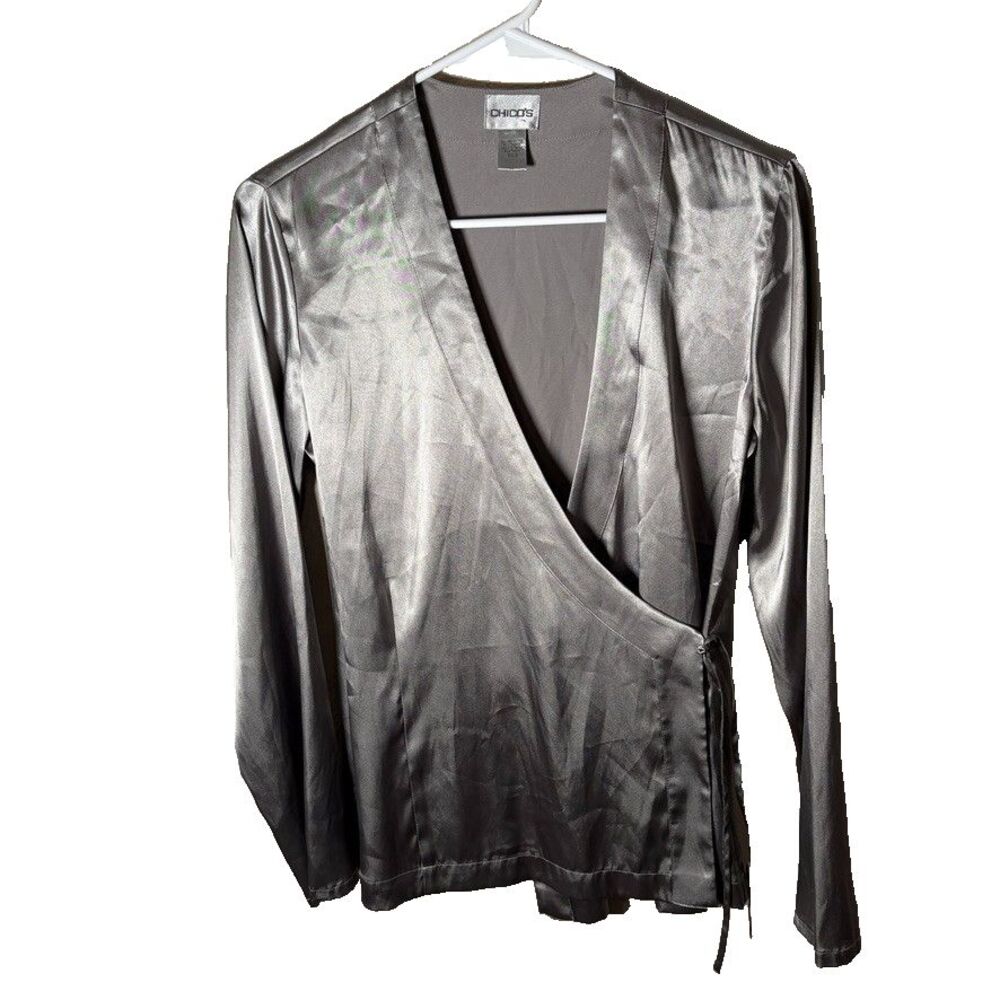 Chico's Blouse Women's 0 Small Wrap Satin Long Sleeve Career Shirt Top